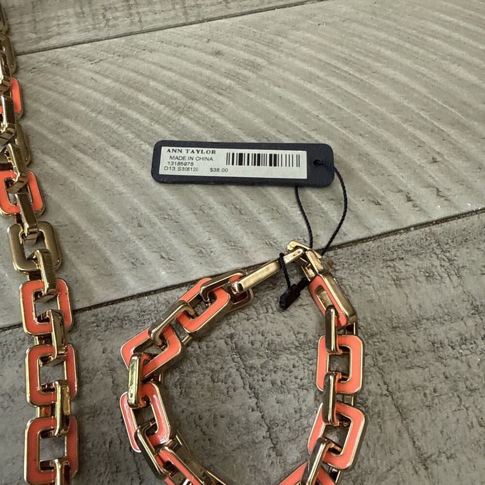 Ann Taylor Coral Enamel Link Necklace & Bracelet Set - Picture 5 of 11